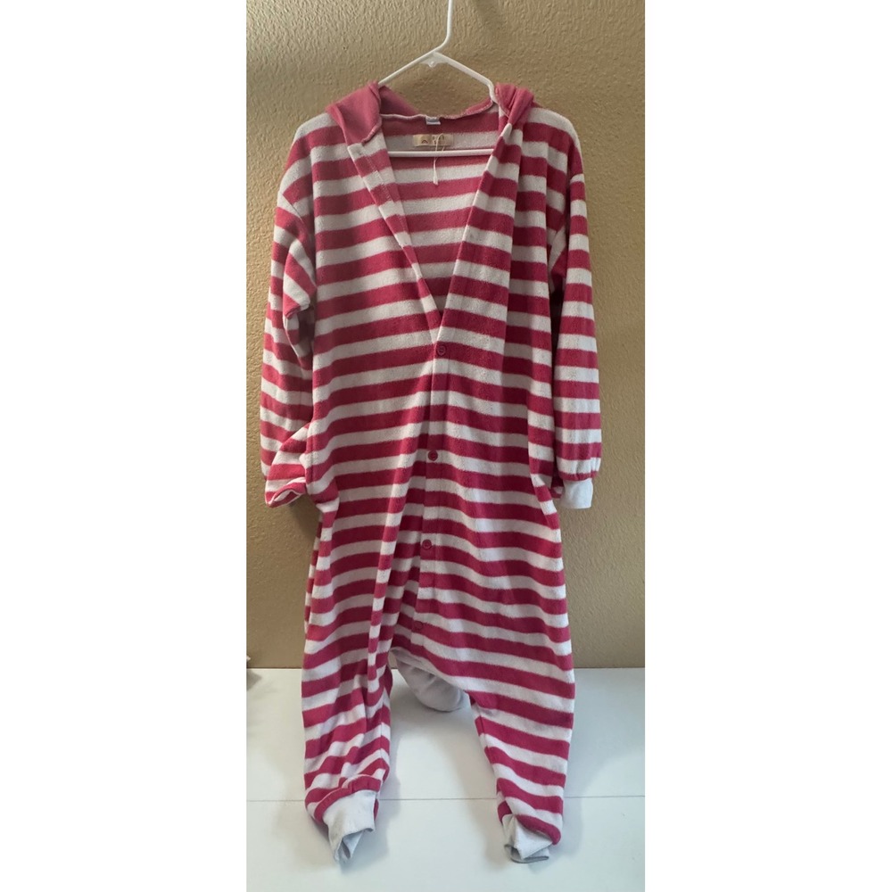 Beauty Shine Pink Striped Cheshire Cat Hooded Fleece Union Suit Costume Small